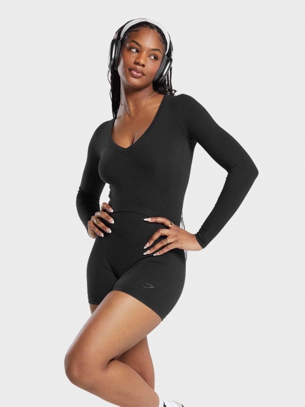 Gym Shark Cropped V-Neck Long Sleeve Top - Black SOLD OUT ONLINE - Picture 6 of 6